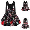 Women Long Sleeve Christmas  Musical Notes Print Vintage Flare Dress