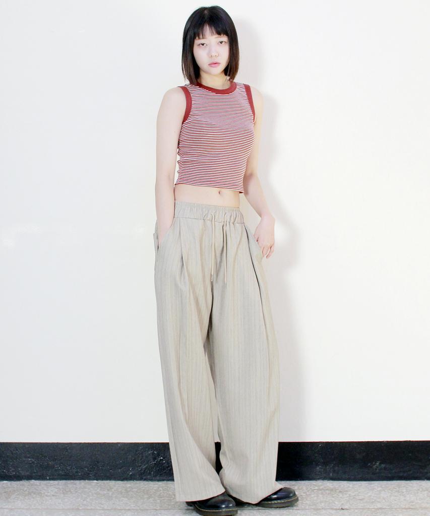 Deumakeu Side One-Pleat Stripe Real Wide Pants Beige (Spring/Summer Ver.)