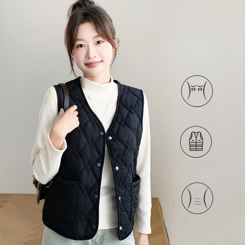 Stylish Vest H117 with Pockets Vest Women's Fall and Winter Padded Warm Undershirt Outside The Casual Sports Within The Short Section of The Shoulders