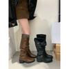 2025 Autumn and Winter Niche Design Wasteland Wind Tall Women's Boots Retro Pleated Thick Heel Stacking Boots Long Boots