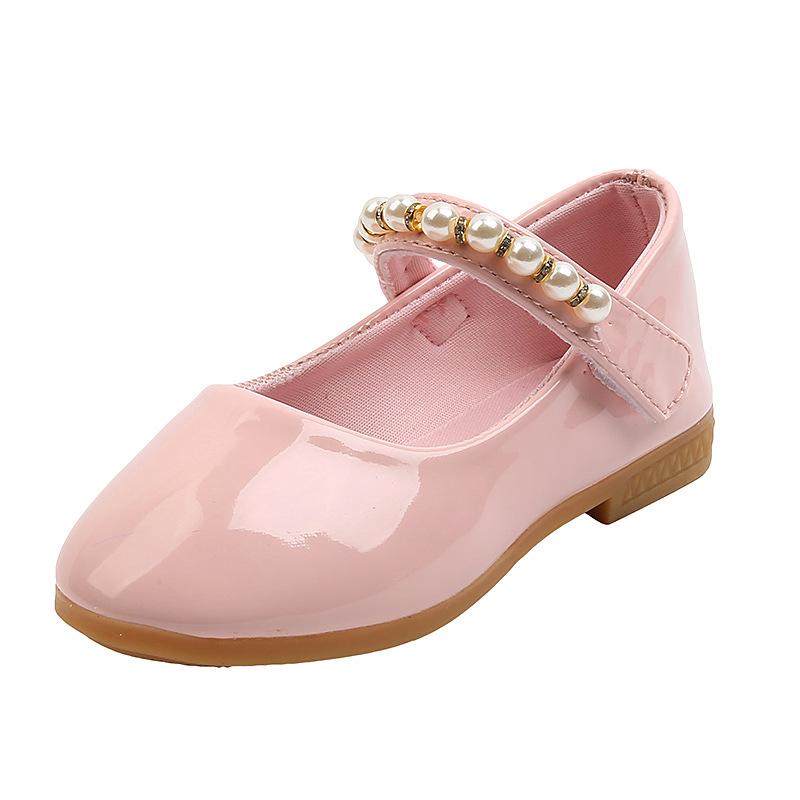 Girls' leather shoes, Korean style pearl buckle princess shoes, children's soft-soled black shoes for little girls, baby performance shoes, runway