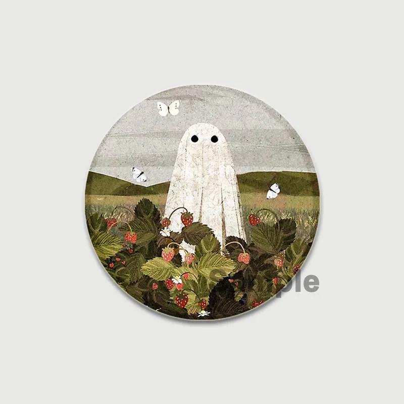 32/44/58mm Funny Brooch Pins for Backpack Clothes Round Tinplate Enamel Pin Custom Pig Love Snowman Wolf Art Badge Jewelry Gifts