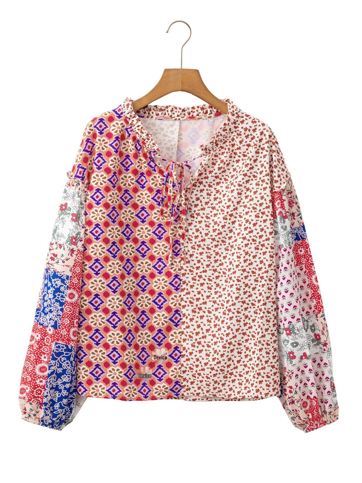 

Европейский и американский повседневный шифоновый пуловер с V-образным вырезом и длинным рукавом с принтом для женщин - Зимняя коллекция Small оранжевый