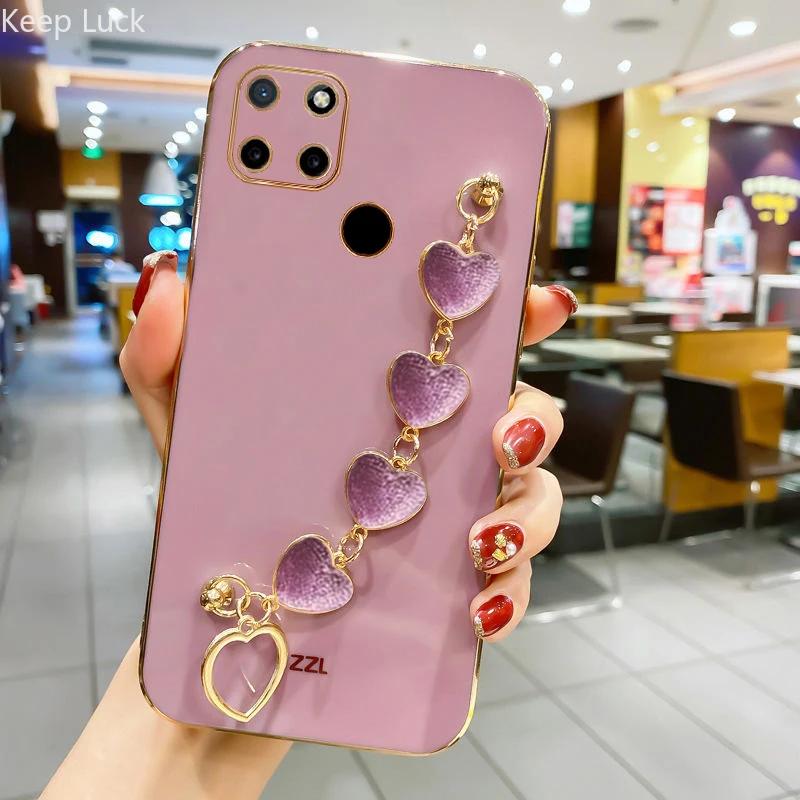Love Heart Plyscharmbandsfodral för Realme C55 C53 C35 C33 C31 C30 C21 C21Y C20 C17 C15 11 10ProPlus Kedjeplätering Silikonskydd