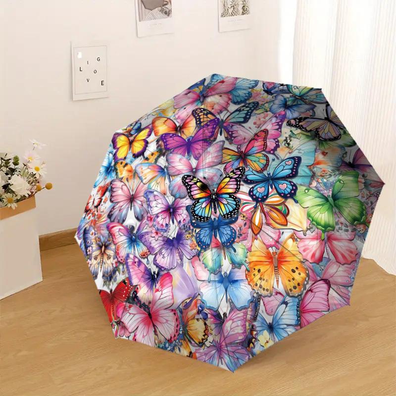 1PC Butterfly Mandala Pattern Small Travel Automatic Folding Umbrella, Compact Windproof Umbrella, Automatic Open/Close ,Gift-091559