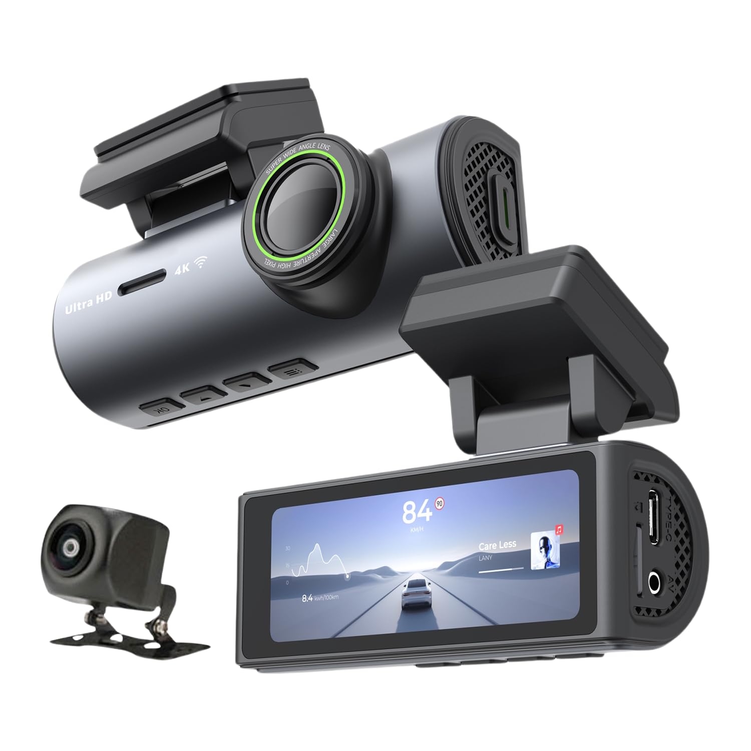 

ZOOBLY Видеорегистратор с передней и задней камерами 4K передняя и 1080P 64 ГБ SD ЖК-дисплей Смартфон Ночь Широкий угол Аварийная циклическая запись и камеры с шумоподавлением, Задняя, Карта, чёрный