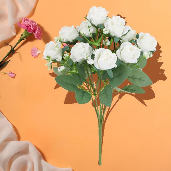 Kytice z umělých růží se zelenými listy stonku Realistické opakovaně použitelné umělé květinové rostliny Domácí dekorace Svatební párty Foto rekvizity