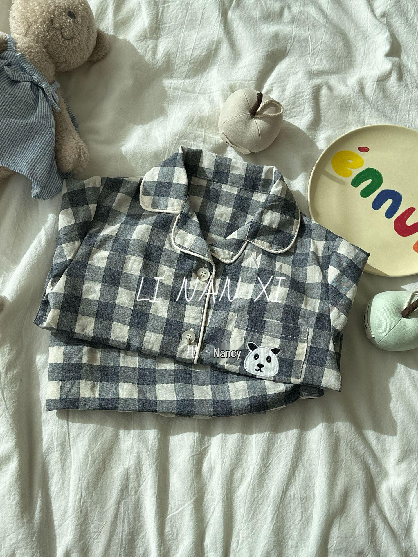 

Детский весенний пижамный комплект - Мультяшная вышивка, отложной воротник, с карманами. Товар 85011d. 100 cm