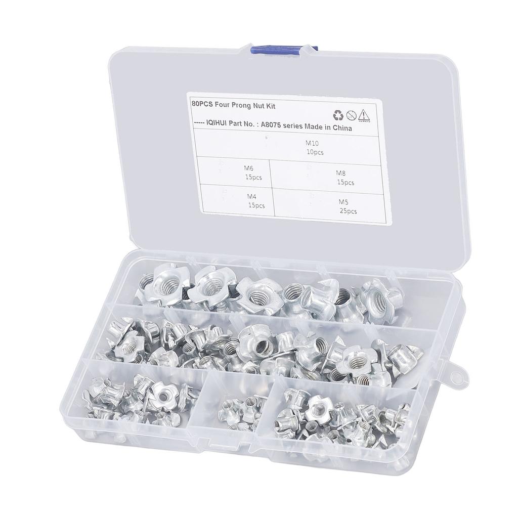 80 Pcs T Nut Set 5 Specifications Carbon Steel White Zinc Plating Rust Resistance High Hardness 4