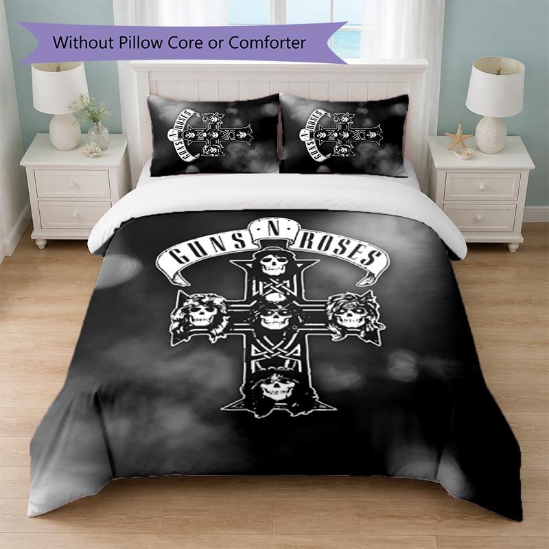 Guns N’ Roses Print 3Pcs Bedding Set Duvet Cover With Two Pillowcases Soft Bed Linen For Household Bedroom