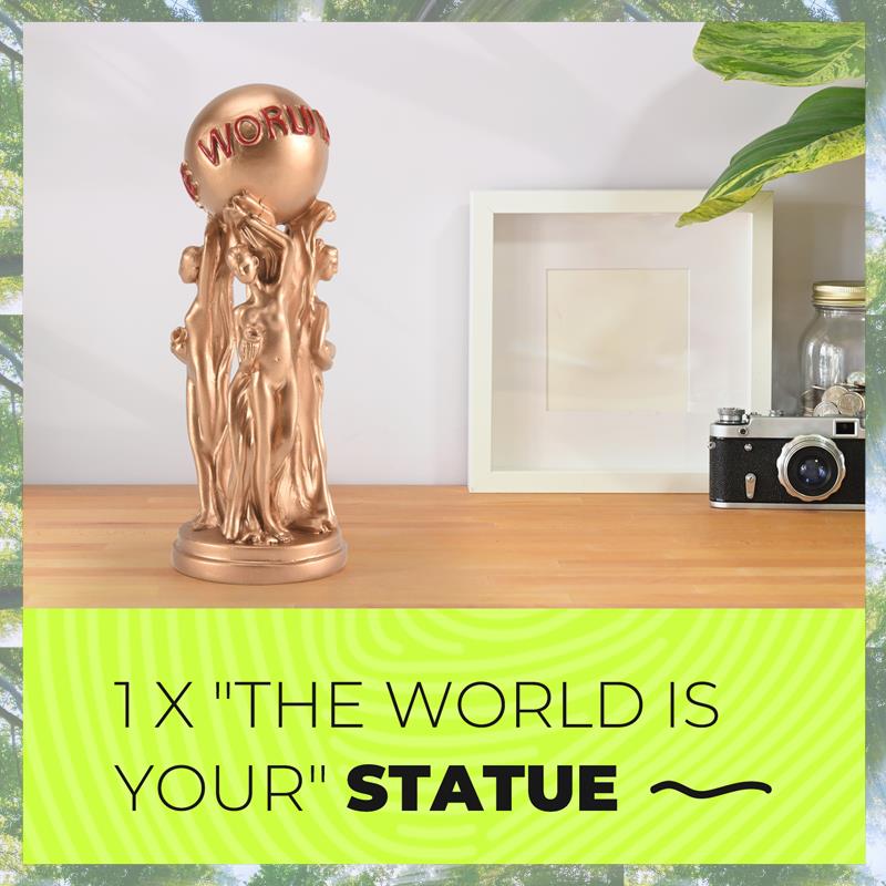 Premium-Die Welt ist deine Statue Trophäe für Büro Heimdekoration Geburtstag Abschlussfeier Harzstatue Langlebig Einfach zu bedienen