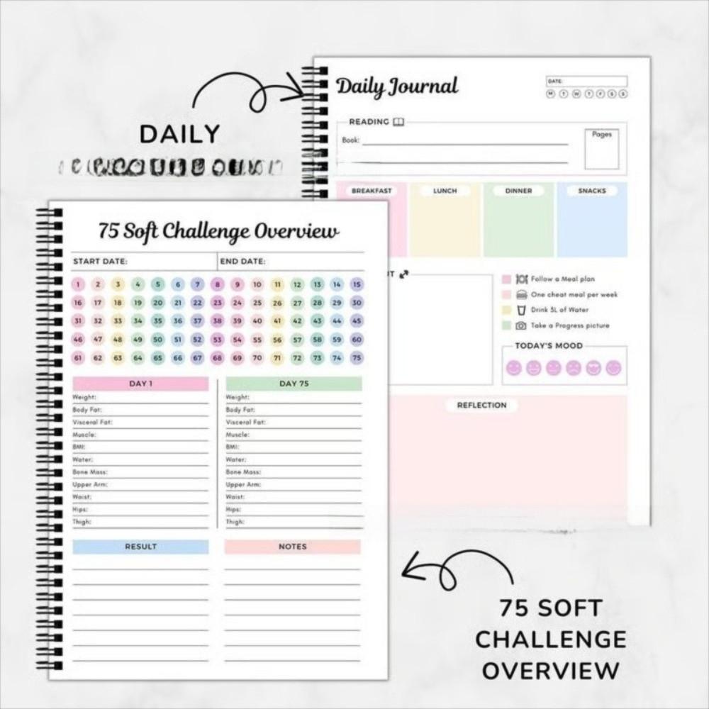 75 Blätter Challenge Planer Notizbuch Hardcover Mehrere Funktionale Weicher Challenge Planer Editierbares Spiralplaner Notizbuch
