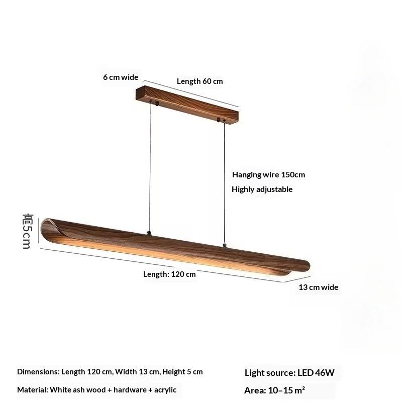 Walnut Wood Dining Chandelier - Simple Strip Hanging Lamp for Kitchen, Home Decor & Indoor Lighting