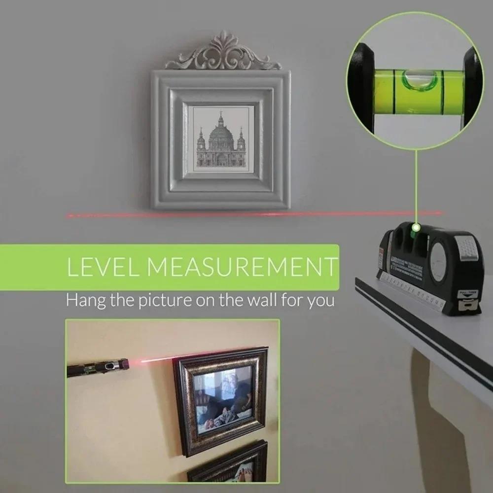 Multipurpose Laser Level Tool Cross Line Laser Leveler with 8FT 2.5M Standard Measuring Tape and Metric Rulers