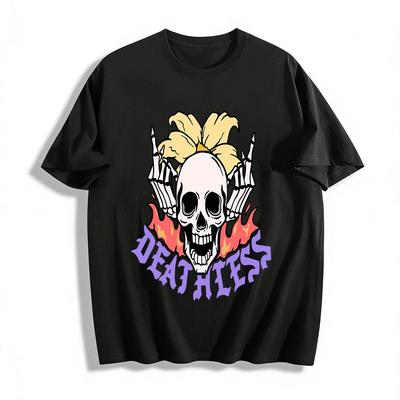 Vintage Totenkopf Unsterblich Grafik T-Shirt Unisex Streetwear Lässiges Oberteil Reines Baumwoll-T-Shirt