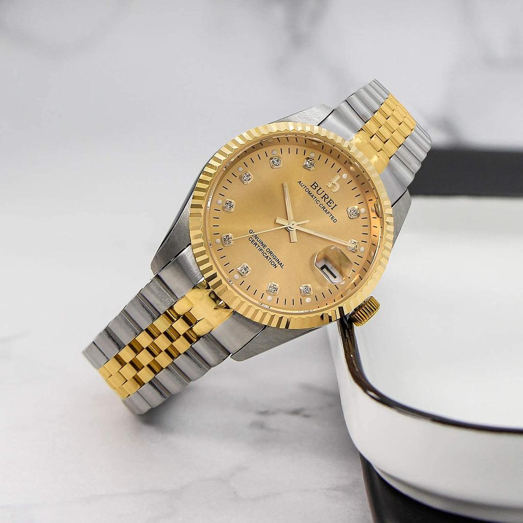 BUREI Automatic Date Analogue Simple Design Men's Watch, Waterproof, Stylish, Display, Watch, Popular, Gold, Brand,