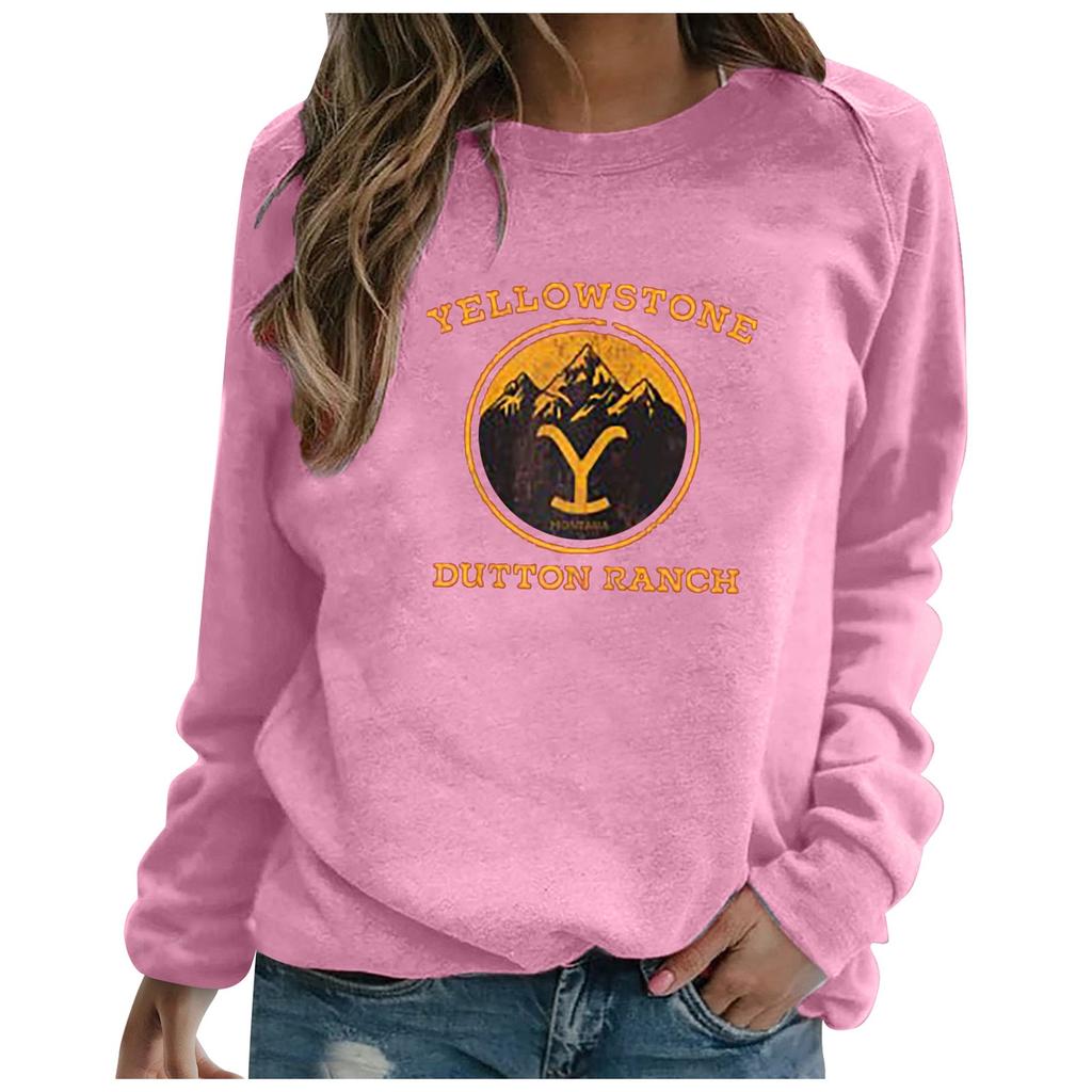 Women's Printed Round Neck Long Sleeve Pullover Casual Sweatshirt