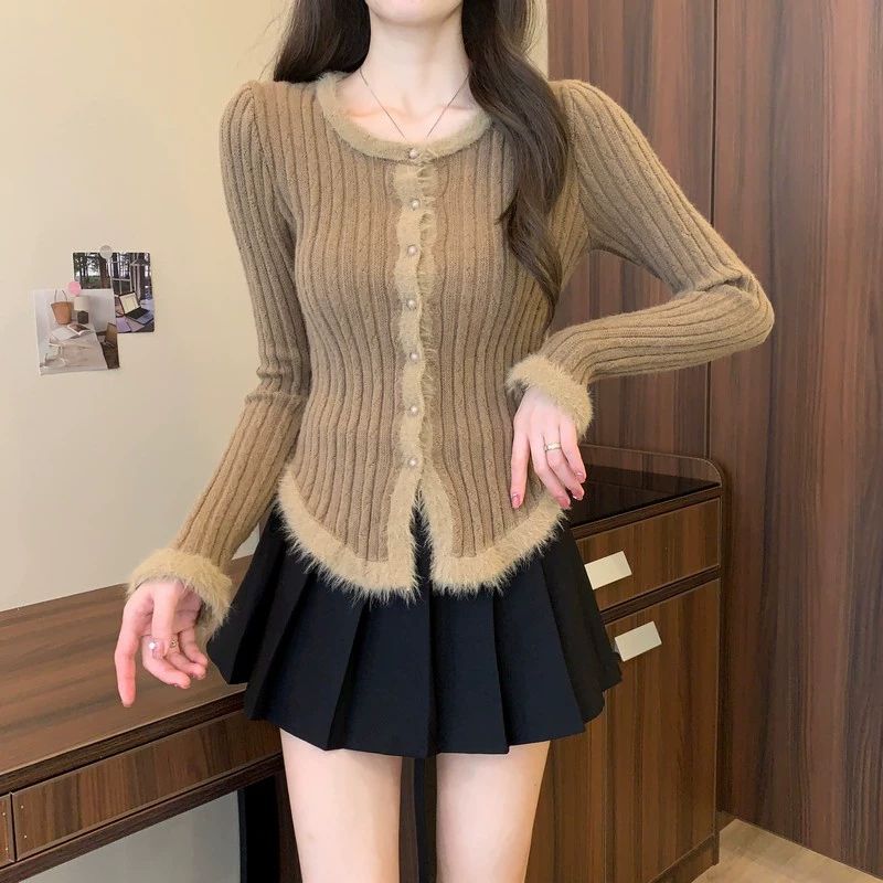 Women's Autumn Winter Maillard Retro Unique Fitted Sweater Knit Undershirt Inner Wear High-End Designer Niche Top
