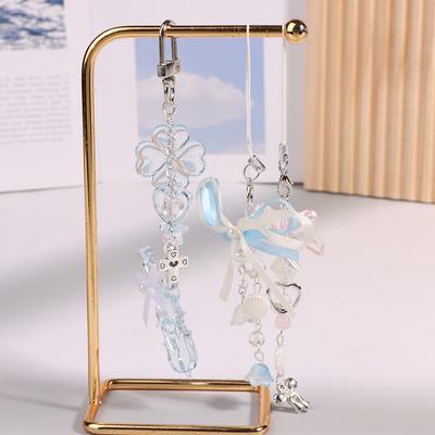 Violin Bowknot Heart Beads Keychain For Women Sweet Charm Aesthetic Y2K Bag Pendant Accessories Gifts