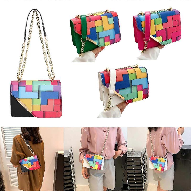 Color Block Chain Shoulder Bag Stylish PU Crossbody Bag Fashionable Women Shoulder Bag Ample Storage for Women Girls  Hot Pink