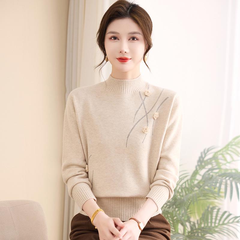 Mom's Winter Cozy Knit Half-High Collar Sweater for Middle-Aged & Elderly Women - Stylish & Warm Base Layer