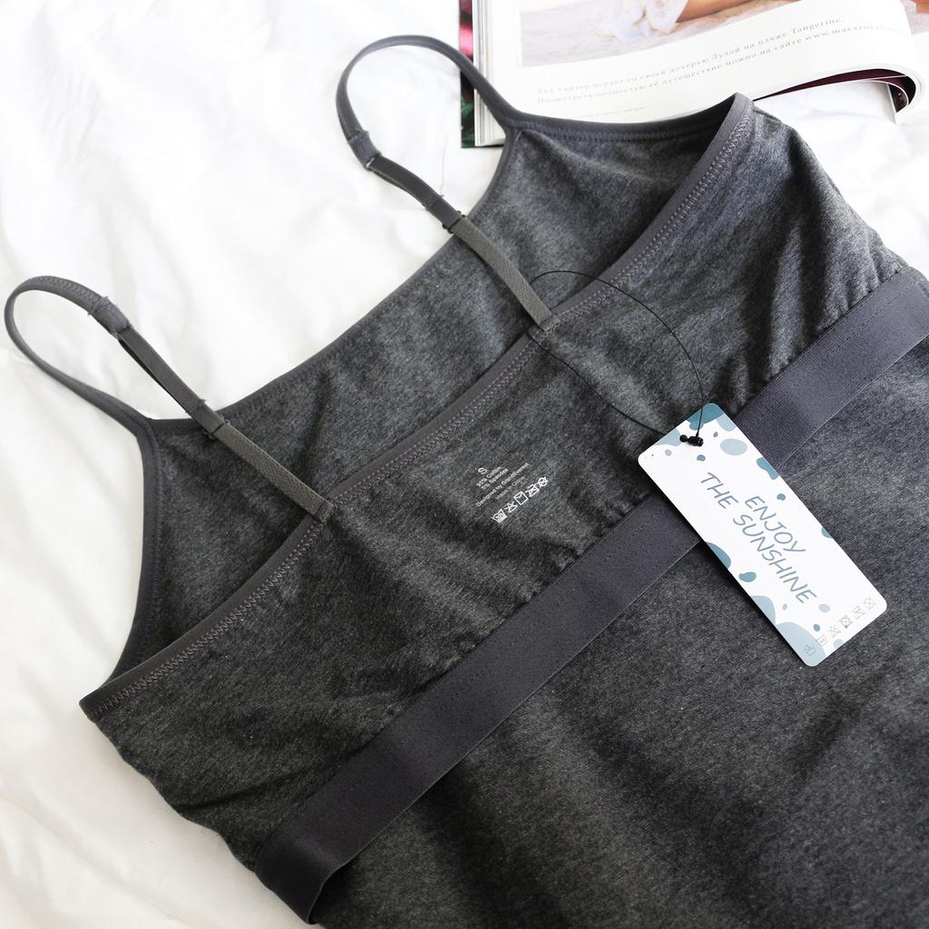 CHARMLEAKS Damska bawełniana koszulka na ramiączkach Bielizna damska Bielizna nocna Undies Biustonosz z półką Solidny, podstawowy podkoszulek Zestaw 2 sztuk