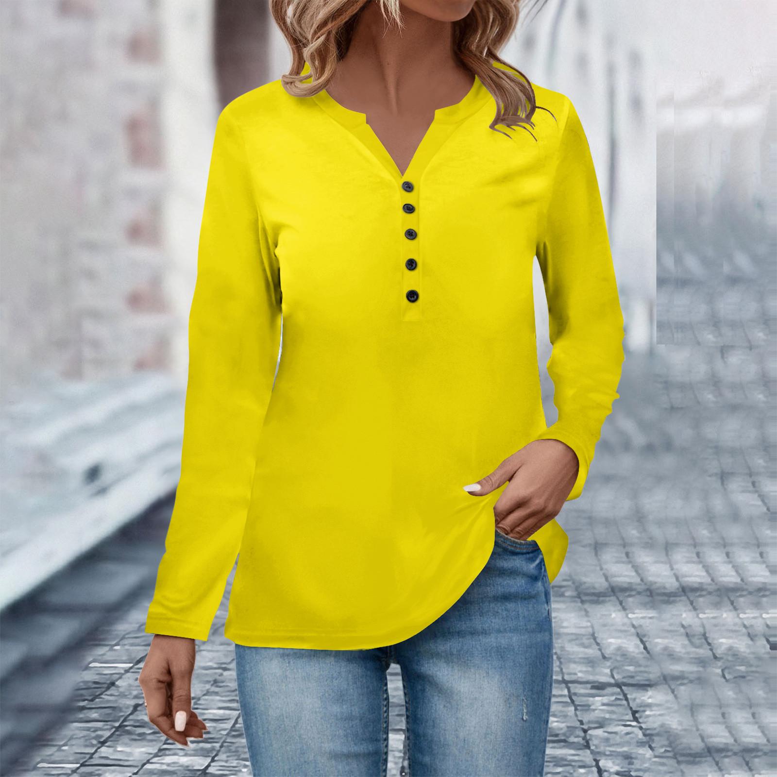 

Women s V Neck Button Down Long Sleeve Pleated T-Shirt Fashion Top Tunic Button Up Women s Business Cotton Casual Shirt Top M жёлтый