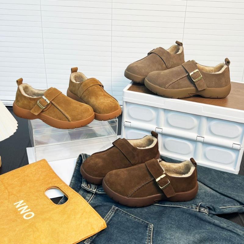 Retro Women's Winter New Fashion Versatile Matte Soft-soled Lazy Shoes Fleece Thickened Bread Shoes