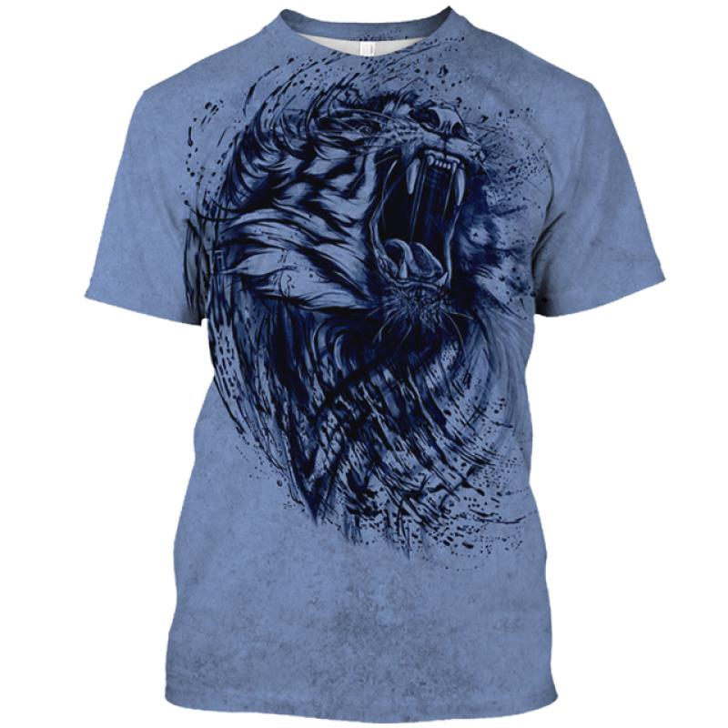 Letnia męska koszulka z nadrukiem zwierzęcym Casual 3d Plus rozmiar Punk z krótkim rękawem Street Sports sweter O Neck Tee bluza Harajuku