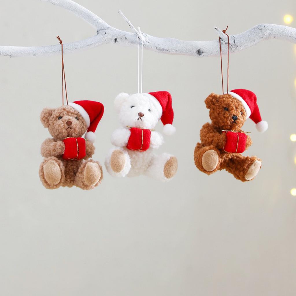 3PCS Cute Plush Bear Christmas Tree Hanging Ornaments Decorations for Home Door Window Xmas Gifts Plush Bear New Year