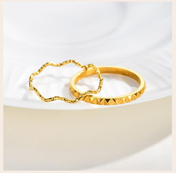 Stackable Wave Ring Thin Band, Golden Color Stainless Steel Waterproof Daily Wear Anti Tarnish Party Jewelry for Women