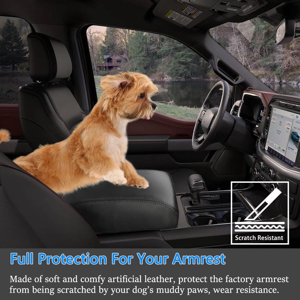 Center Console Armrest Box Cover Anti-Scratch Leather Auto Central Armrest Protector Pad Interior Decoration Accessories for F150 F-150 2021 2022