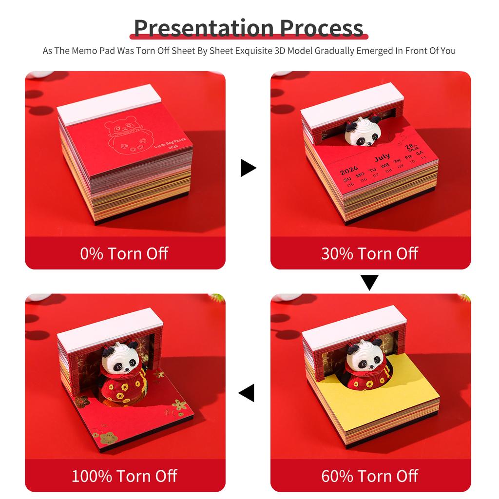 3D Paper Craft Panda Sculpture Chinese New Year Lucky Bag Layered Paper Art Desk Decoration With Light Calendar