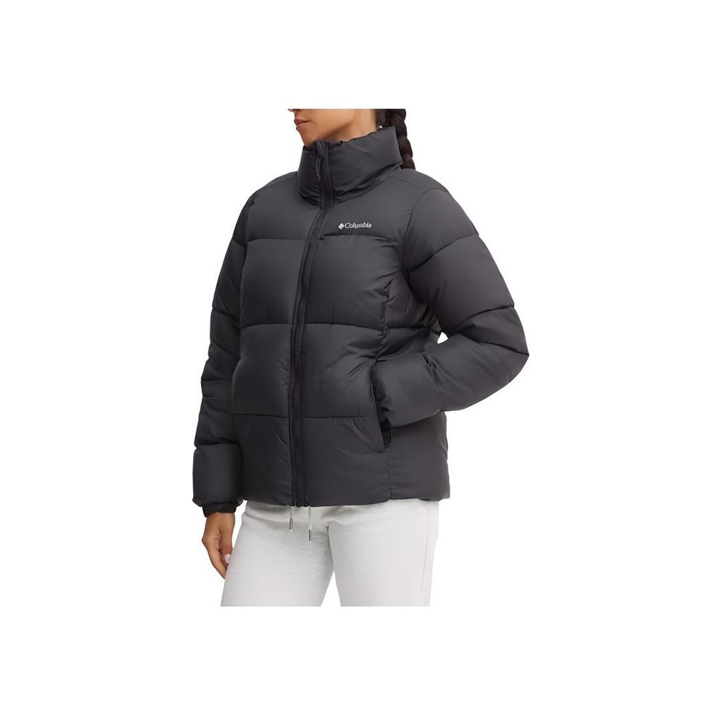Columbia Logo Print Hooded Zip-Up Stand Collar Long Sleeve Jacket Women jackets Black 2090291-010