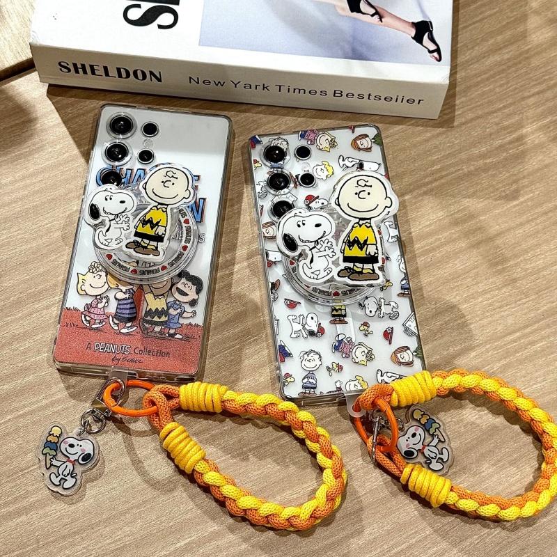 Cute Cartoon Snoopy Magsafe Wireless Charge Casefor For Samsung S22 S23 S24 S25 Ultra Plus Note10 Snoopy Charlie Magnetic Stand