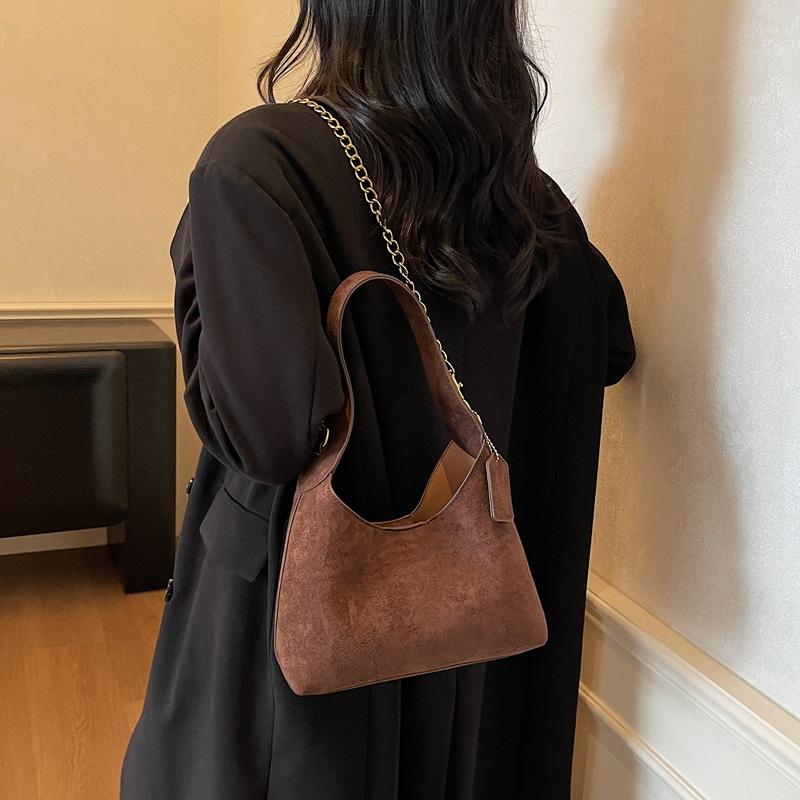 Suede bag women's autumn and winter niche chain messenger bag portable retro dumpling bag