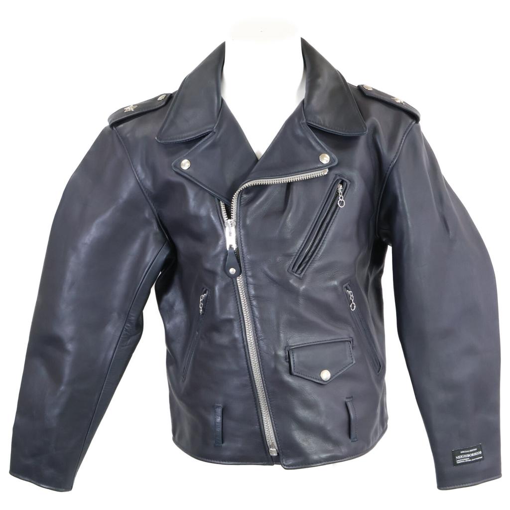 SCHOTT ×NEIGHBORHOODxKostas Seremetis 149UN ONE STAR/One Star Cowhide Back Graphic Double Rider Jacket Jacket 38 NavyUsed