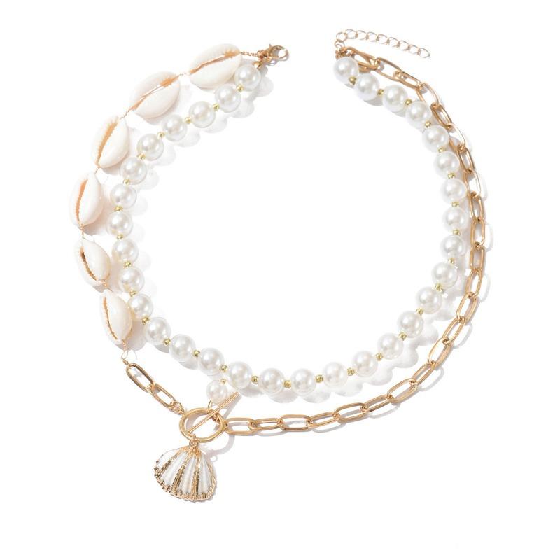 Seaside shell necklace versatile holiday jewelry niche design sense splicing chain collarbone chain