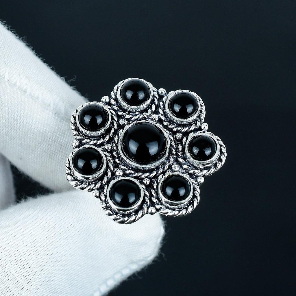Natural Black Onyx Gemstone Handmade 925 Sterling Silver Ring - Bohemian Jewelry Ring - Handmade Boho Jewelry for Women & Men, Birthday Gifts