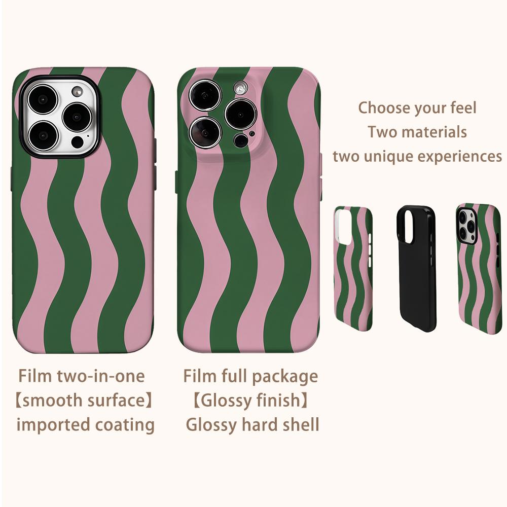 Green Pink Wavy Stripes Phone Case for IPhone 16 15 14 13 12 11 X XS XR XSMAX 7 8 Pro Max Plus Double-layer Back Cover