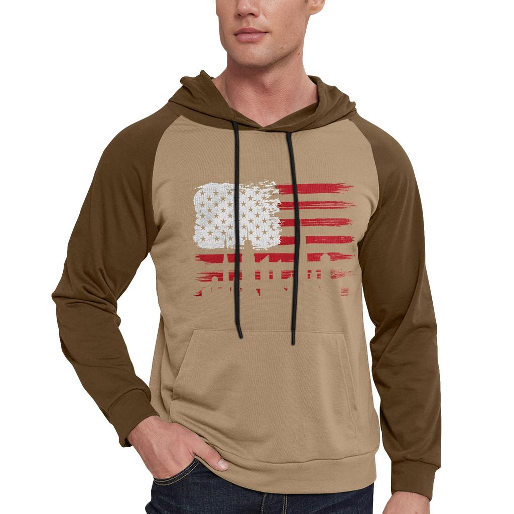 Herren Lässiges Kapuzen-Sweatshirt mit Kordelzug, lang, mit Flaggen-Print und Taschen
