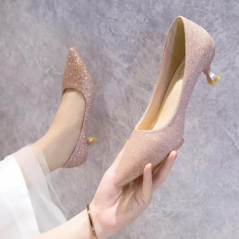 Damenschuhe Damenmode leicht Frühling Slipper rosa golden Stilettoabsätze Dame silber Komfort Pumps ea690