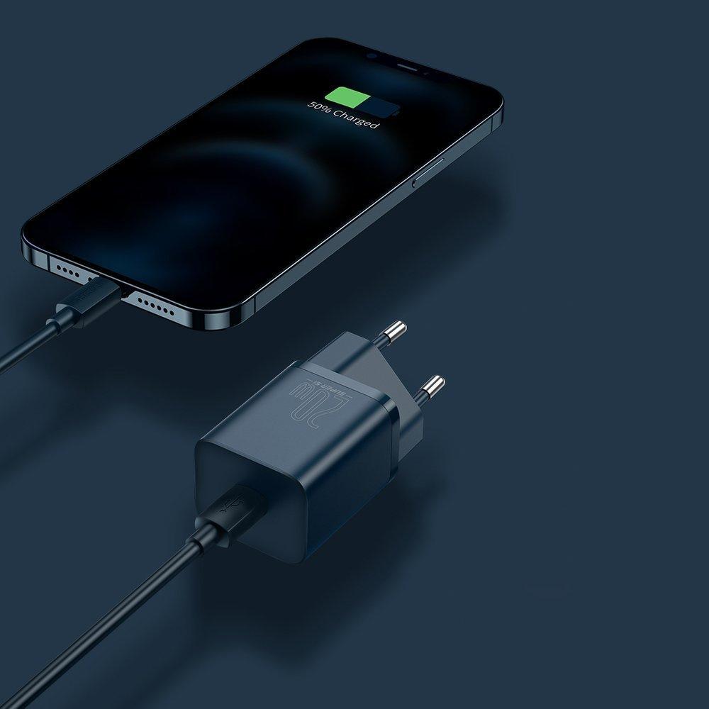 Baseus Super Si 20W USB-C Quick Charger with Lightning Cable - 1m Blue (Model TZCCSUP-B03)