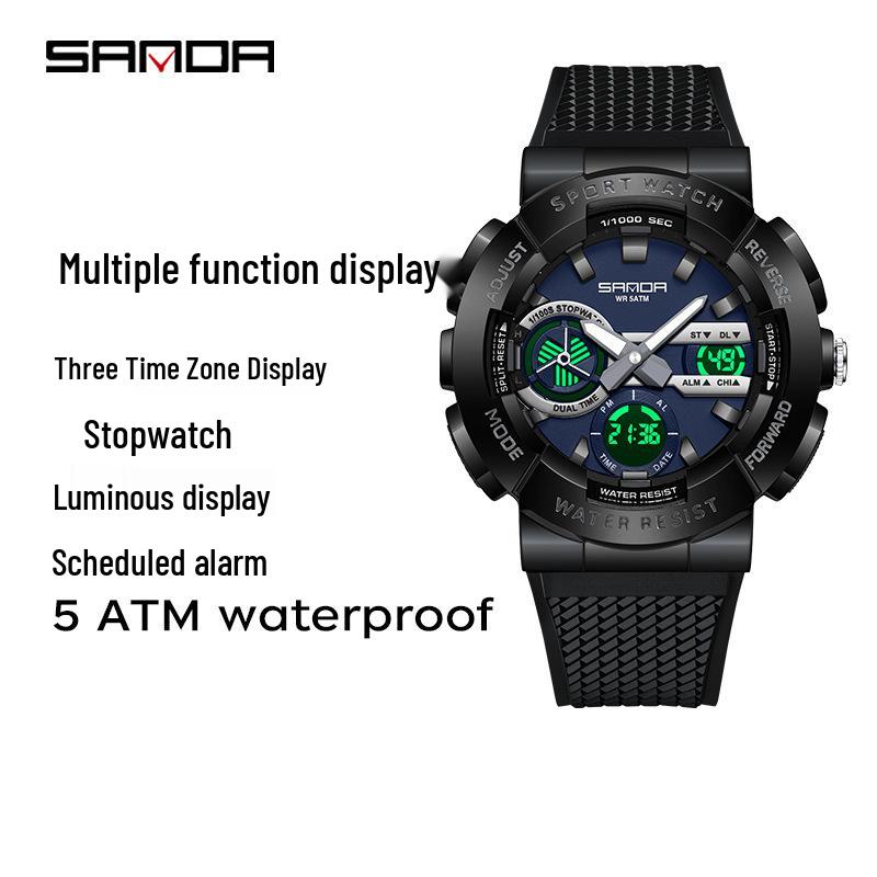 SANDA Men s Waterproof Dual Display Sports Watch with Alarm and Timer