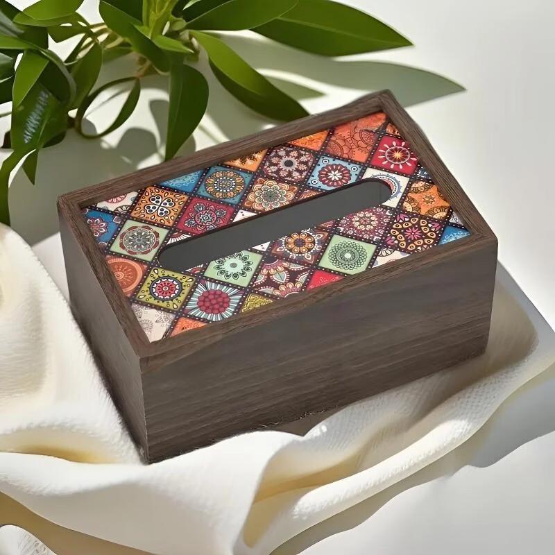 GOWKE Bohemian Wooden Desktop Tissue Box
