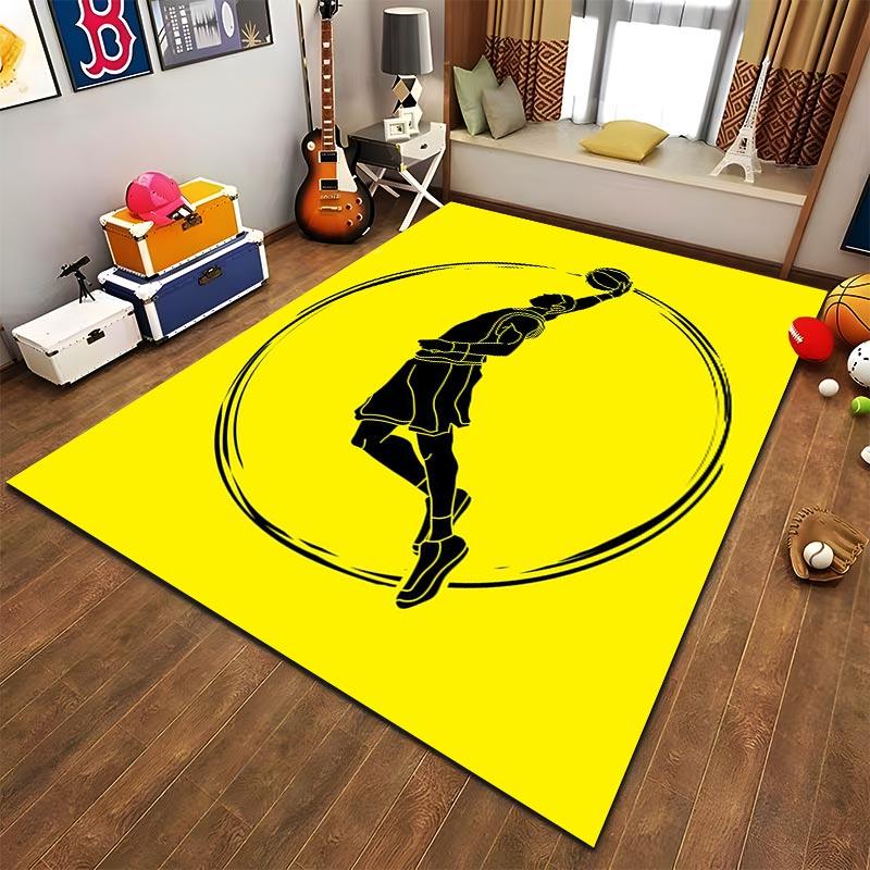 Basketball Player Silhouette Yellow Carpet Modern Sports Design Suitable for use as an anti-slip for living room bedroom sofas
