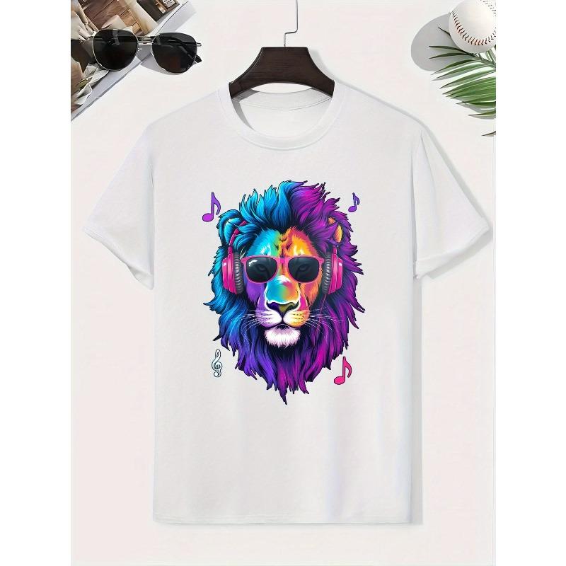European sizes Rock Lion Cotton Boys T-Shirt Boys Creative T-Shirt, Casual Lightweight Comfortable Short Sleeve Top, Summer Youngsters's Clothing