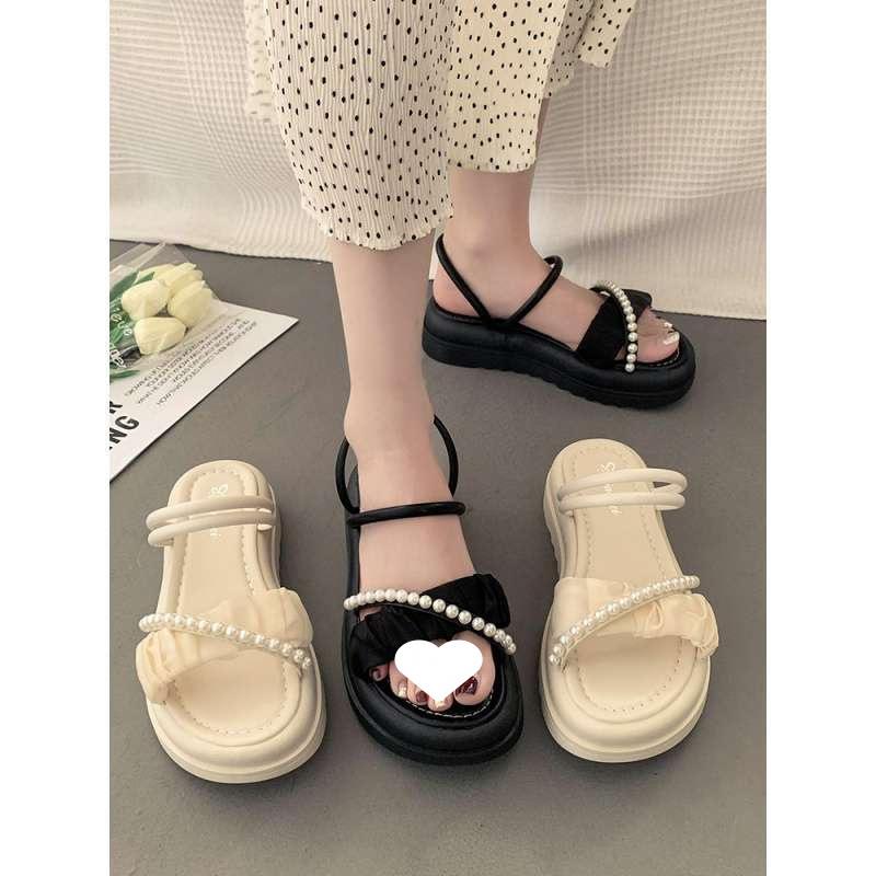 Two wear cool slippers, summer wear ins tide 2025 new fashion pearl fairy style with skirt platform sandals