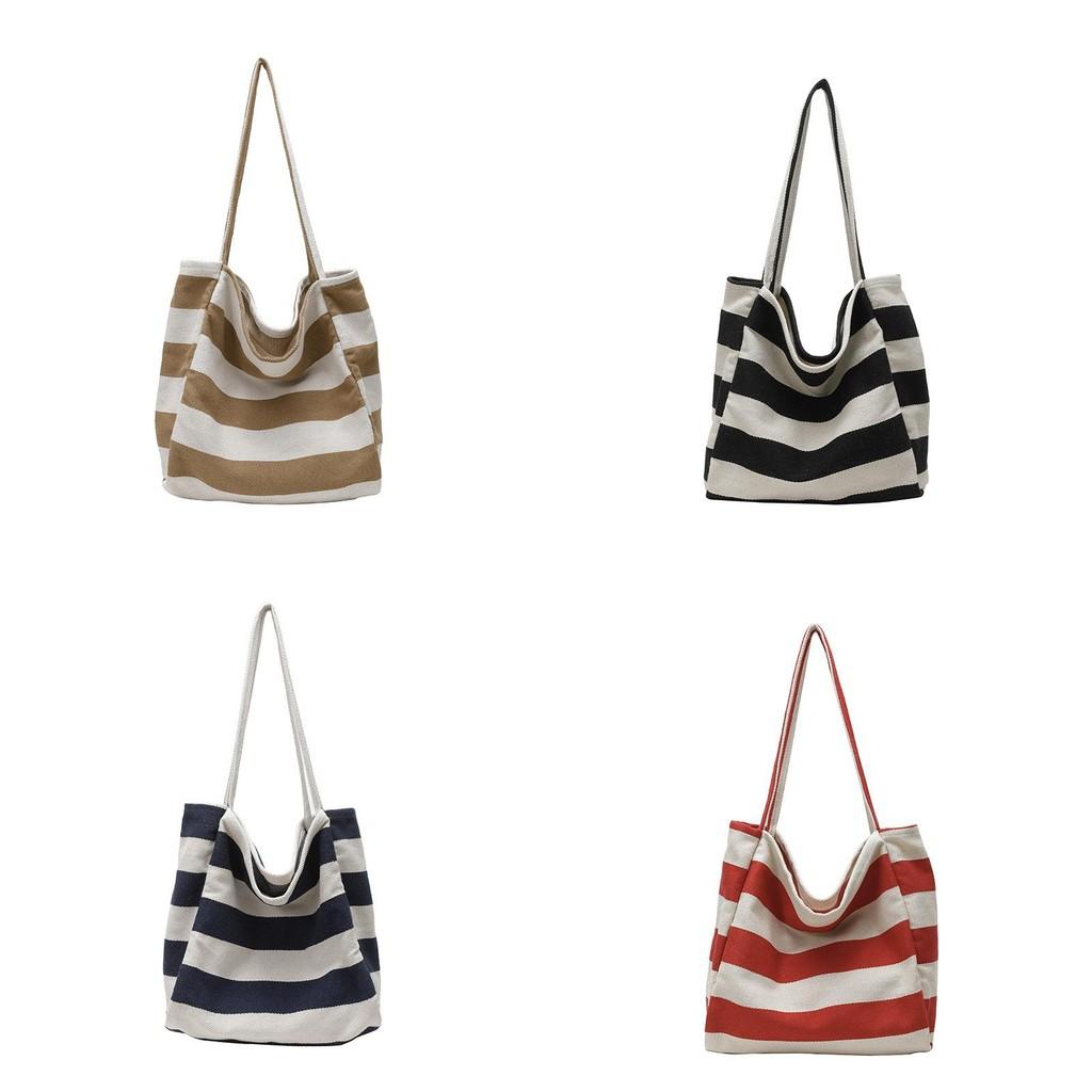 Canvas Large Capacity Bag With Stripes For Casual Daily Use