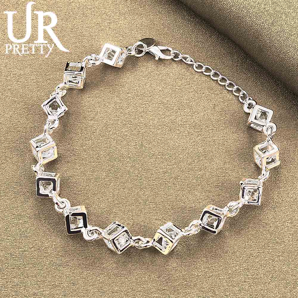 925 Sterling Silver Square Zircon Bracelet Fashionable Wedding Jewelry